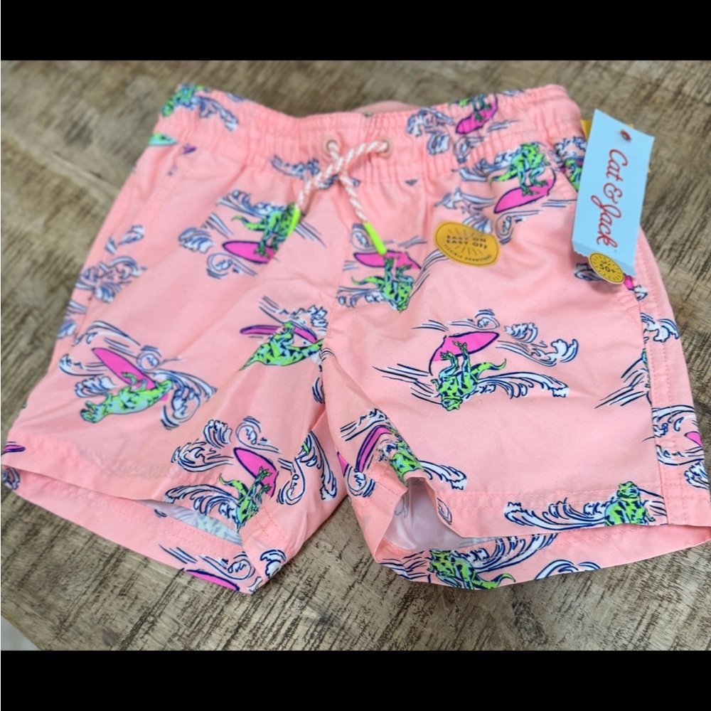 Cat & Jack Pink Dinosaurs Surf Print Kids Shorts